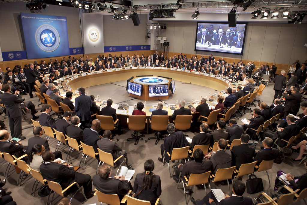 Members of the International Monetary and Financial Committee listen to the Chairman and Egyptian Finance Minister Youssef Bourtos-Ghali as they meet October 9, 2010 at the IMF Headquarters in Washington, DC. The IMF/World Bank Meetings are being held in Washington, DC this week which will host Finance Ministers and Bank Governors from 187 countries. IMF Photograph/Stephen Jaffe